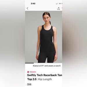 Lululemon Swiftly Tech Racerback Tank Size 8